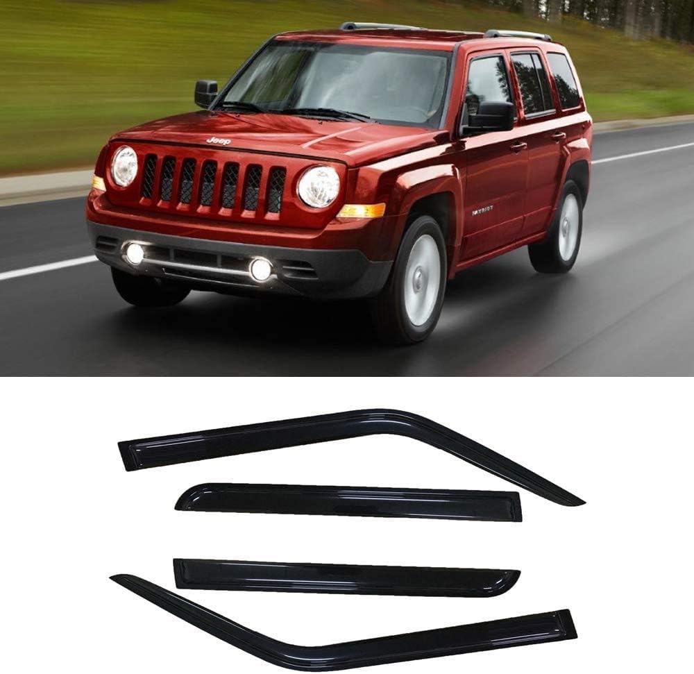 Side Window Wind Deflector, 4pcs Out-Channel Tape-On Nice Rain Guards Set, Window Visor fit for 2007-2018 Jeep Patriot 94359