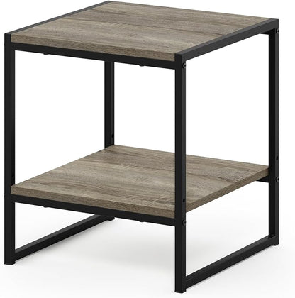 Furinno FM19122GYW Camnus Modern Living 2-Tier End Table, French Oak Grey, 15.9 in x 15.75 in x 18 in