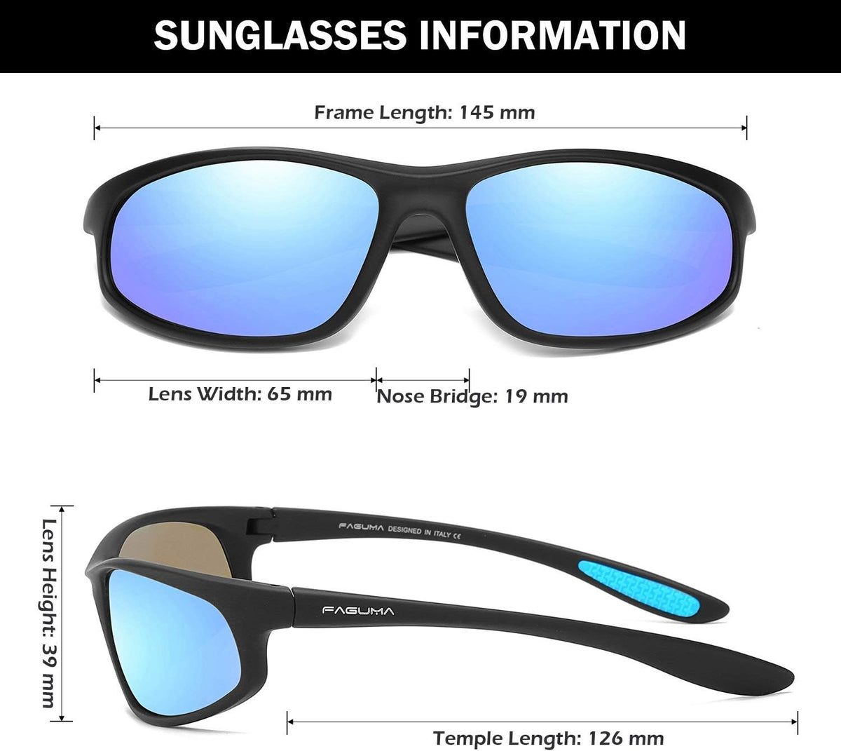 FAGUMA Polarized Sports Sunglasses For Men Cycling Driving Fishing UV400 Protection
