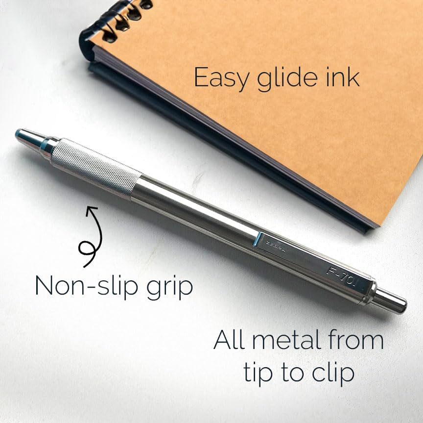 Zebra Pen STEEL F-701 Retractable Ballpoint Pen, Black Ink, 0.8mm, 4-Pack