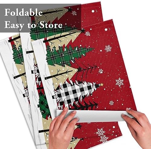 Red Merry Christmas Placemats Set of 6, Green Christmas Tree Heat Resistant Washable Table Place Mats White Snow Forest Winter Cotton Table Linens Party Holiday Decor For Kitchen Dining Outdoor Indoor