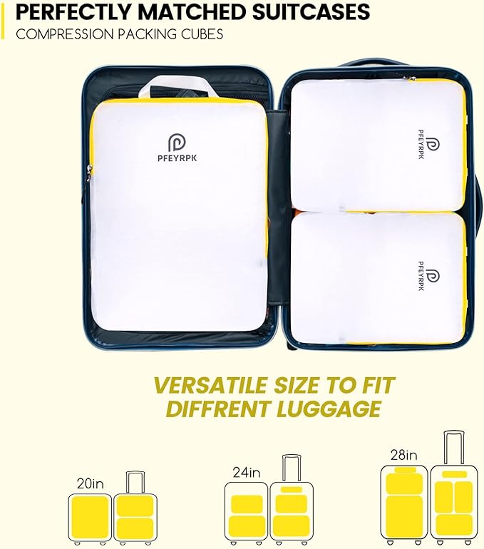 Lightweight Compression Packing Cubes for Suitcases, Compressible Expandable Travel Packing Organizer with Clear Toiletries and Backpack Bag, Travel Essentials for Carry on Luggage 7 Set