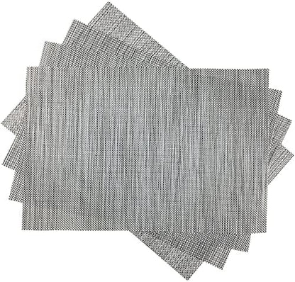 WAZAIGUR Placemats Crisscross Woven Vinyl Place Mats Set of 4 Silver&Black