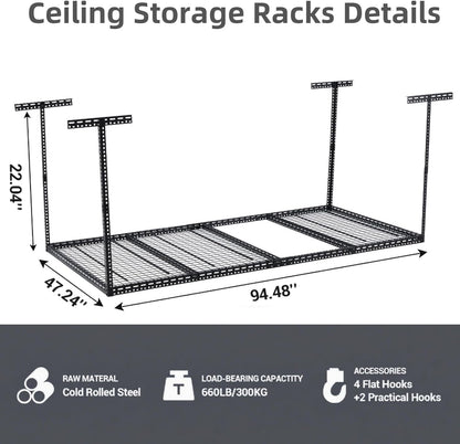 4x6 FT Overhead Garage Storage Rack, Steel Ceiling Storage Rack for Garage, Height Adjustable 22''-40", Heavy Duty 330 lbs Weight Capacity Storage Organizer System, for Basement Warehouse