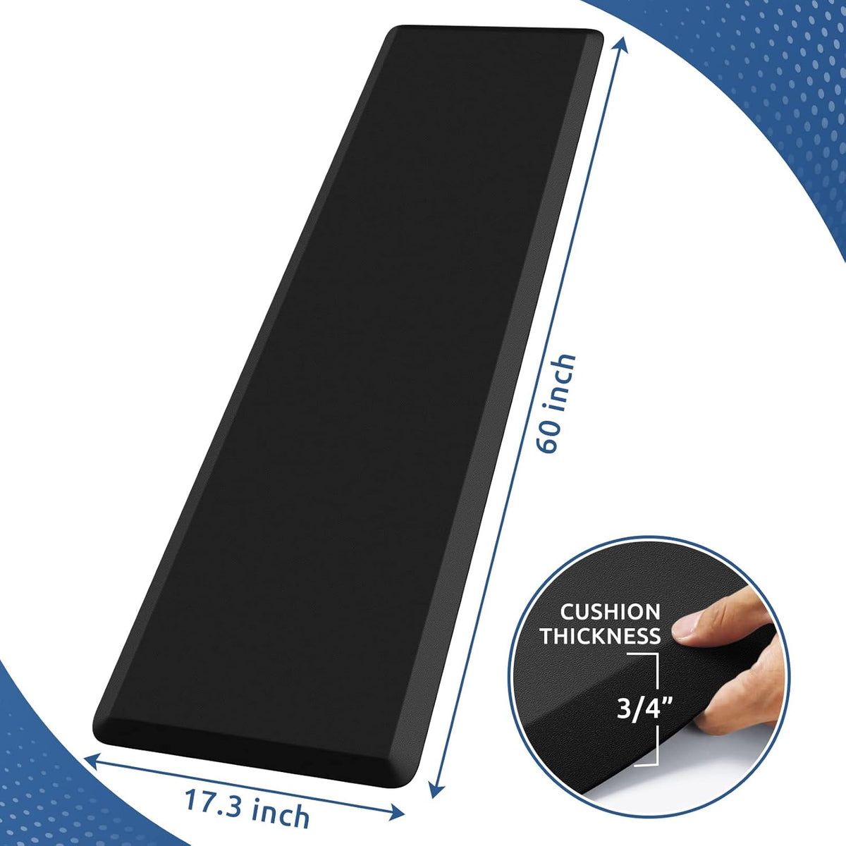 KitchenClouds Kitchen Mat Cushioned Anti Fatigue Kitchen Rug 0.8inch Waterproof Non Slip Kitchen Rugs and Mats Standing Desk Mat Comfort Floor Mats for Kitchen Sink Office (17.3"x60",Black)