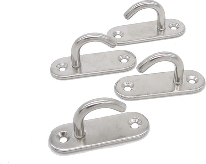 Stainless Steel Ceiling Hooks & Wall Hangers - Heavy Duty M6 Screw Mount, Rust-Proof Anchor Straps for Garage, Outdoor, Storage (4-Pack)