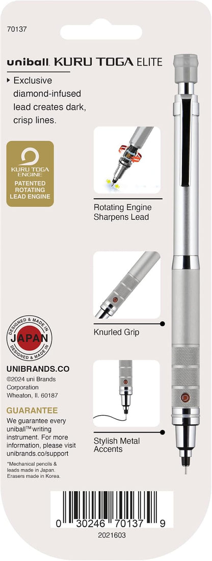 UNI uniball Kuru Toga Elite Mechanical Pencil Starter Kit,0.5mm,HB #2,Silver Barrel,(Pack of 2)
