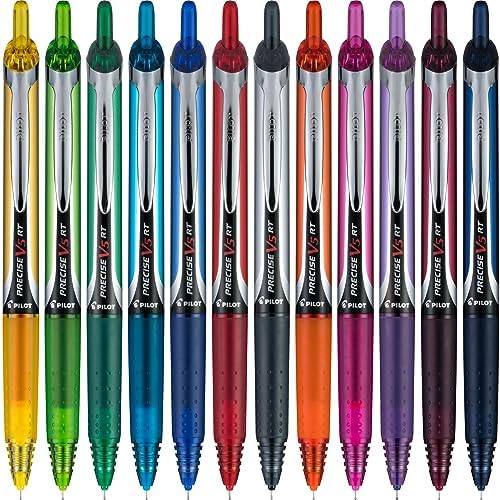 PILOT Precise V5 RT Rolling Ball Pens, 0.5 mm, Assorted, Pack of 12