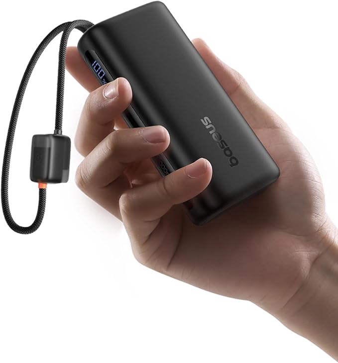 Baseus Mini Power Bank Fast Charging 67W, 10000mAh Small Portable Phone Charger Built-in Dual USB C Braided Cable, Travel Essential Battery Pack for iPhone 17/16/15, iPad, Samsung Galaxy S25/S24 etc.