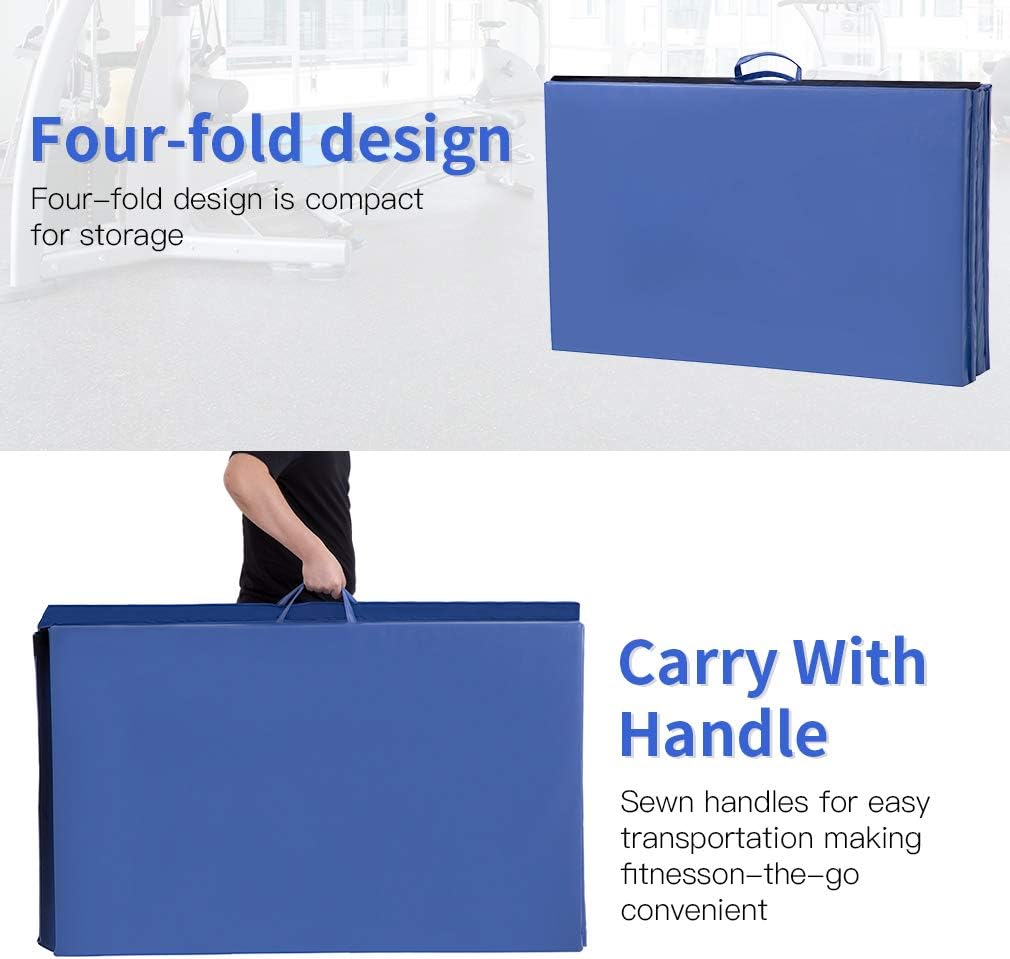 Gymnastics Tumbling Mats Portable Gymnastics Mat Foldable Tumbling Mat 2'x6'/4'x8' PU Leather Exercise Mat Yoga Mat with Carrying Handles for home Workout outdoor Yoga Gymnastics