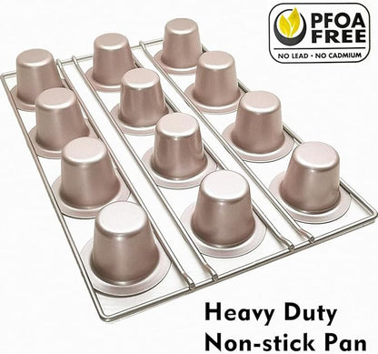 12-Cavity Popover Pan Non-Stick Yorkshire Muffin Puddings Cake Quiches Cupcake Mold Bakeware for Oven Baking (Champagne Gold)