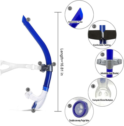 Panzexin Swim Snorkel, One-Way Purge Valve Swimmers Snorkel for Lap Swimming Training Snorkeling, Front Mounted Training Gear with Comfortable Silicone Mouthpiece