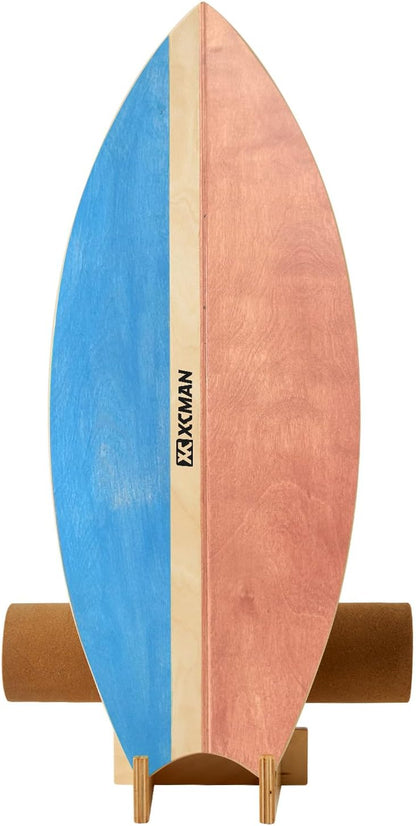 XCMAN Surf Balance Board Trainer with Roller Wooden Exercise Balancing Stability Trainer - Non Slip Surface for Adults Kids|Balance Board for Surfing,Snowboarding,Skateboarding,Hockey,Yoga Training