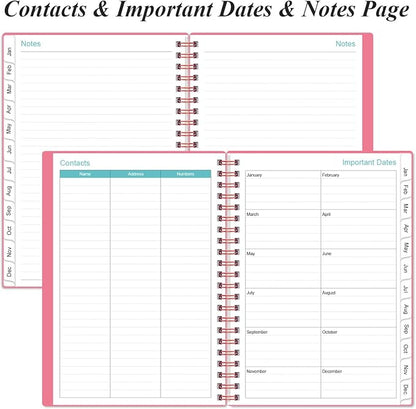 Daily Planner 2026 Full Page Per Day- 2026 Daily & Monthly Planner from January 2026 to December 2026, Day Planner 2026 with 12 Months Tabs, 6.4" x 8,5", Pink