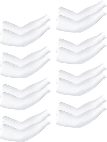 Mudder 8 Pairs UV Sun Protection Cooling Arm Sleeves for Men Women Youth Silk Compression Arm Cover Breathable Outdoors Sport