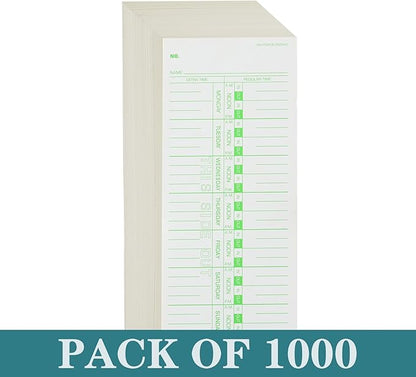 1000PCS Time Cards for Employees Weekly, 1 Sided Time Sheets, 3-1/2" x 9", Green