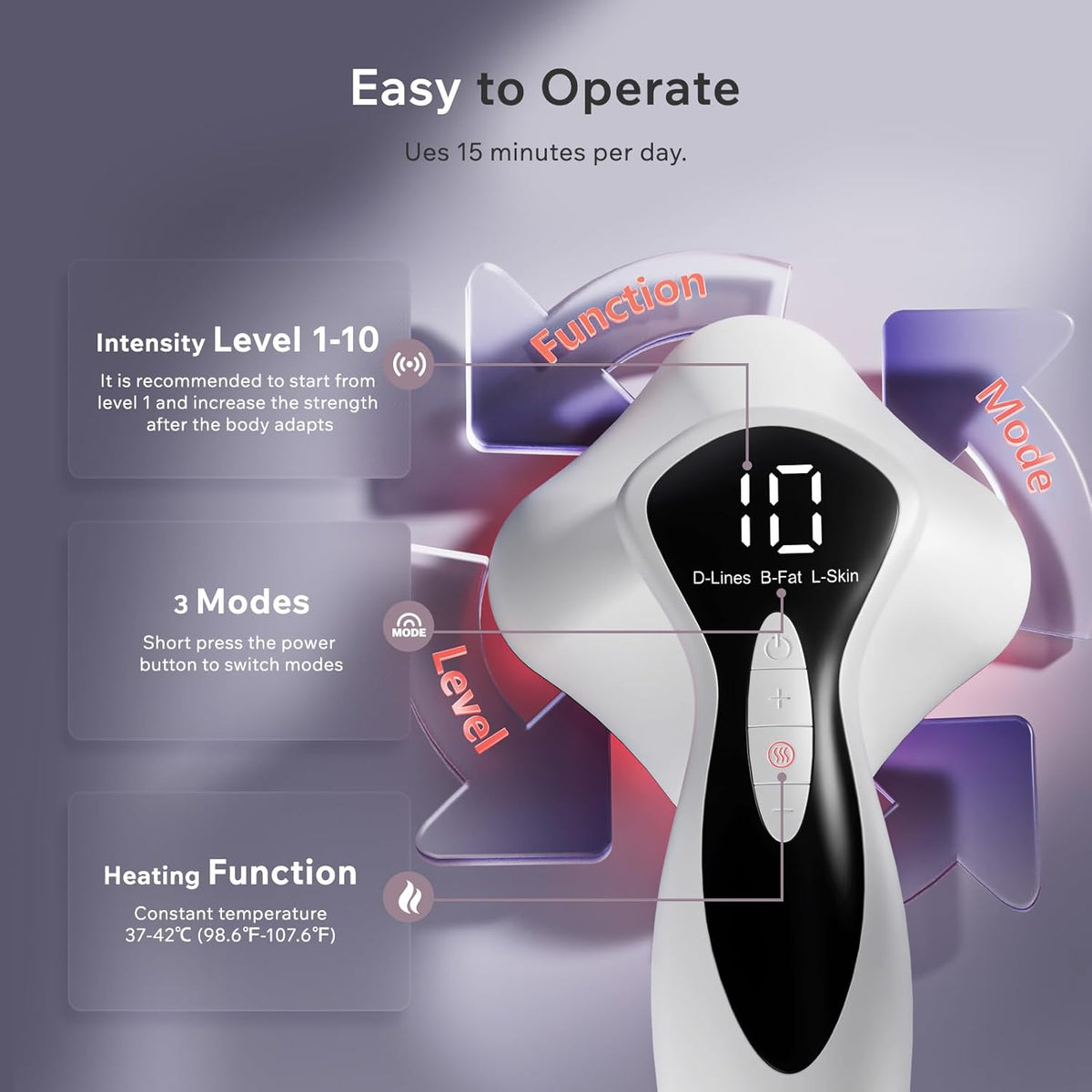 Depsoul Cellulite Massager Cordless Body Massage Tool - 3 Modes 10 Levels with Heating Function Electric Massager for Belly, Arm, Waist, Leg, Butt, Back