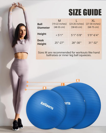 GalSports Anti-Burst Slip Resistant Stability Ball - Swiss Ball for Home Gym & Physical Therapy