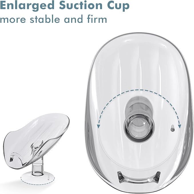 NPET Not Punched Self Draining Plastic Soap Dish Holder with Enlarged Suction Cup,Portable Soap Tray for Bathroom Shower, Kitchen Sink, Save Space and Soap (1, 1 Clear)