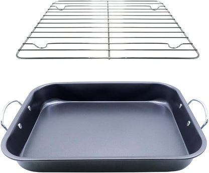 Turkey Roaster Pan - 16x13” Large Roasting Pan with Rack - Non-Stick Ceramic Coated - PTFE & PFOA Free - Oven & Stovetop Safe - Perfect for Juicy Holiday Turkeys