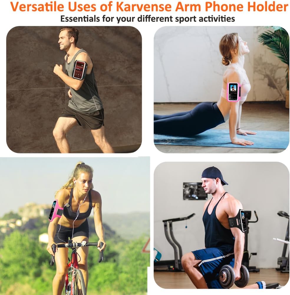 Phone Holder for Running-Arm Band for Running for iPhone & Samsung Galaxy, Cell Phone Armband Holder for Walking, Gym, Workout, Men, Women, w/Adjustable Strap & Zipper Pocket (Pink-M)