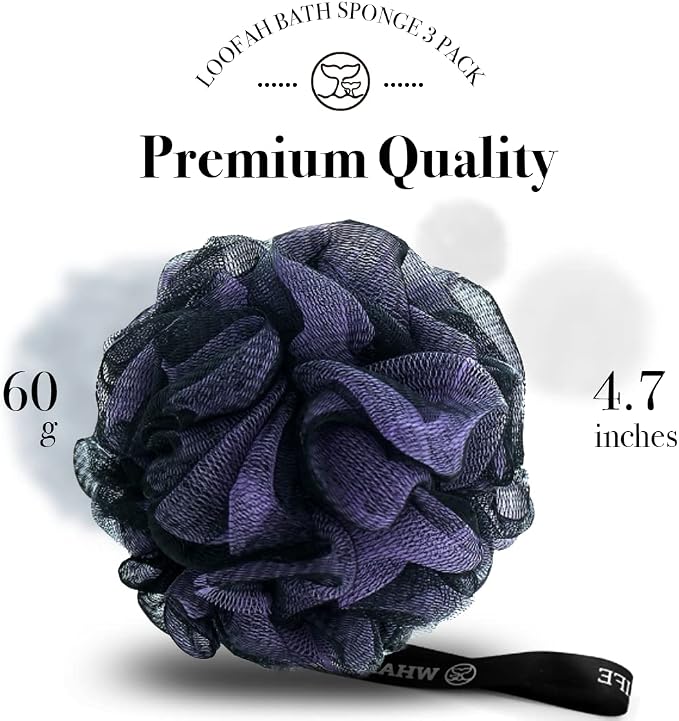 Loofah Sponge Bath Sponge for Women Men 4 Pack (Purple Blue Red Green)