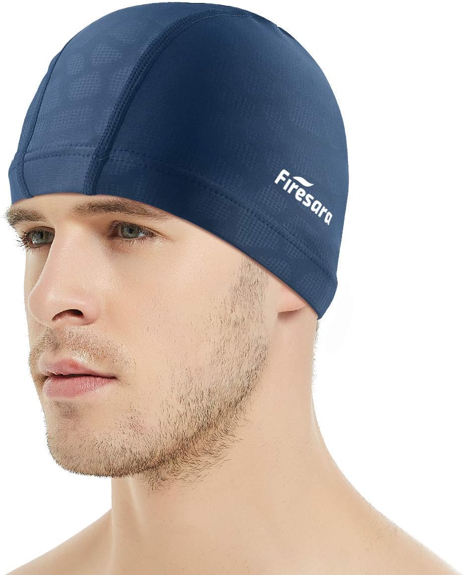 Firesara Fabric Swim Cap, High Elasticity Swimming Cap Keeps Hair Clean Breathable Fit Both Long Hair Short Hair, Swim Caps Woman Girls Men Kids One Size Hat