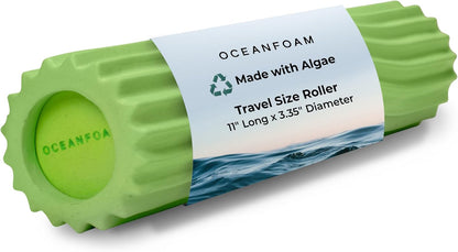 Oceanfoam Ripple Travel Foam Roller (11" x 3.35") Firm Mini Foam Roller for Physical Therapy, Deep Tissue Massage, Back Pain - High Density, Ergonomic Wave Textured - Yoga, Exercise (Algae Green)