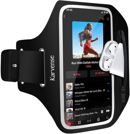 Phone Holder for Running-Arm Band for Running for iPhone & Samsung Galaxy, Cell Phone Armband Holder for Walking, Gym, Workout, Men, Women, w/Adjustable Strap & Zipper Pocket (Black-M)