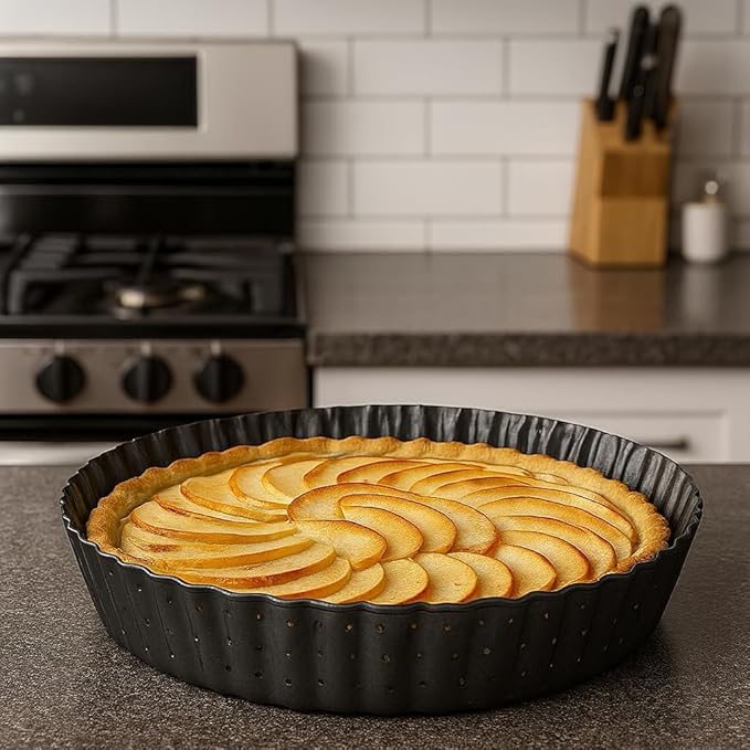 Set of 3 Deep Dish Pie Pan with Removable Bottom - Fluted Carbon Steel Tart Pan for Quiche Lorraine & Pies - Crispy Crust Baking Dish for Home Bakers - 7.87, 9.44 and 11 inches
