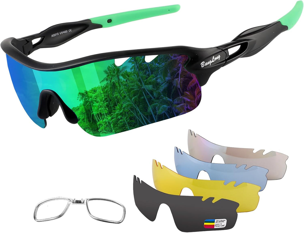 BangLong Polarized Sports Sunglasses Cycling Sun Glasses for Men Women with 5 Interchangeable Lenes for Running Baseball Golf
