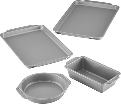 Farberware Steel Nonstick Baking, Includes Cookie, Loaf/Meatloaf, Cake Pan, 4 Piece Non Stick Bakeware Set, Gray
