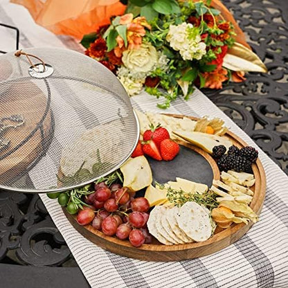 Twine Modern Manor Slate & Acacia Wooden Charcuterie Board With Dome Cover, Outdoor Entertaining Cheese Board, Snack Platter, 3-Piece Set