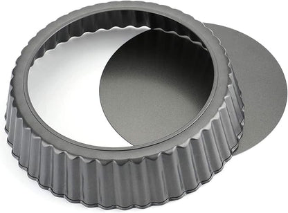 Tosnail 2 Pack Deep Tart Pan, 9.5" x 2" Quiche Pie Pan with Removable Loose Bottom, Fluted Baking Pan