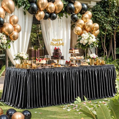 Wish Care 6ft Black Satin Table Skirt for Rectangle Tables Wrinkle Free Teacher Desk Skirt Glitter Ruffle Table Skirting Cloth for Back to School Classroom Office Dorm Birthday Party Table Decor