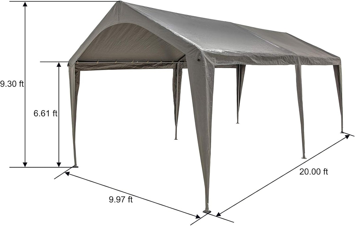 Sunnyglade 10x20 Ft Heavy Duty Carport Canopy Outdoor Portable Garage Tent Boat Shelter with 6 Legs for Outdoor Party, Wedding, Birthday, Garden, Boat,Dark Grey