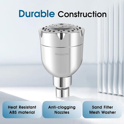 High Pressure Boosting Shower Head, ALOHOME 6 Powerful Spray Settings - Perfect for Low Water Pressure Homes, 3.6" Luxury Modern Chrome Finished Shower Head with 360° Adjustable Brass Ball Joint