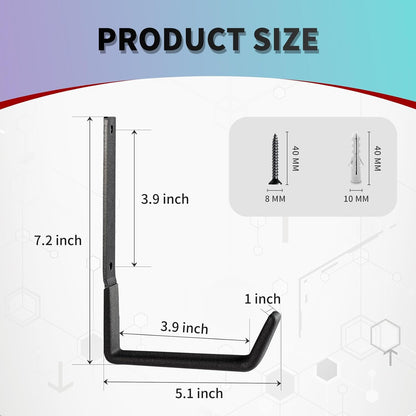 Heavy Duty Wall Mount Hooks, Utility Hooks - Large Steel U Hooks (6 Pack) for Tools, Hoses, Garden & Garage Organization