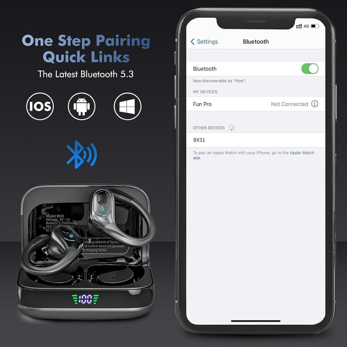 Wireless Earbuds Bluetooth 5.4 Headphones, Noise Canceling Ear Buds with 75hr Playtime, LED Power Display, IPX7 Waterproof Earphones Over-Ear Earphones for Sports/Workouts