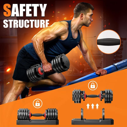 VEICK 25/55 lbs Adjustable Dumbbell with Anti-Slip Turning Handle, Fast Adjust Weight for Men Women, Exercise Equipment with Tray for Home Gym Full Body Workout Fitness