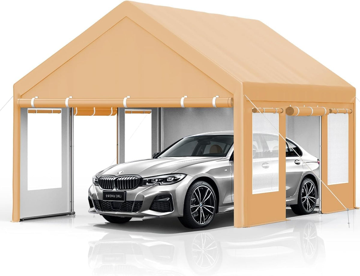 Heavy Duty Carport 13x20 FT Oversized Portable Garage with 4 Doors & 4 Windows, Reinforced Frame, All Weather Protection Outdoor Shelter Canopy for Cars, Boats, Trucks, BBQ and Gatherings (Yellow)