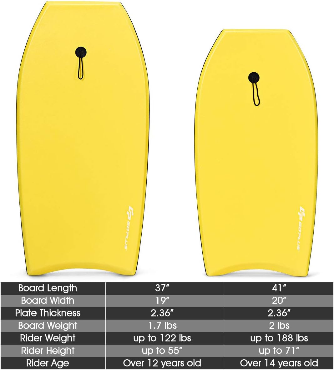 Goplus 41''/37''/33'' Lightweight Body Board for Beach, Surf Board with EPS Core, XPE Deck, HDPE Slick Bottom, Wrist Leash, Bodyboard for Kids Adults Surfing