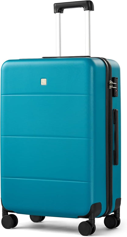 Hanke 24 Inch Checked Luggage with Spinner Wheels Hard Shell Suitcases Lightweight Travel TSA Luggage for Women Men Medium Suitcase(Caribbean Blue)