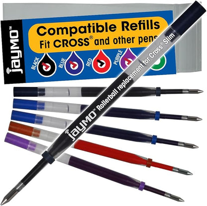 Replacement for Cross Slim 8910, Gel Roller Refill, 2Black+2Blue+Red+Purple