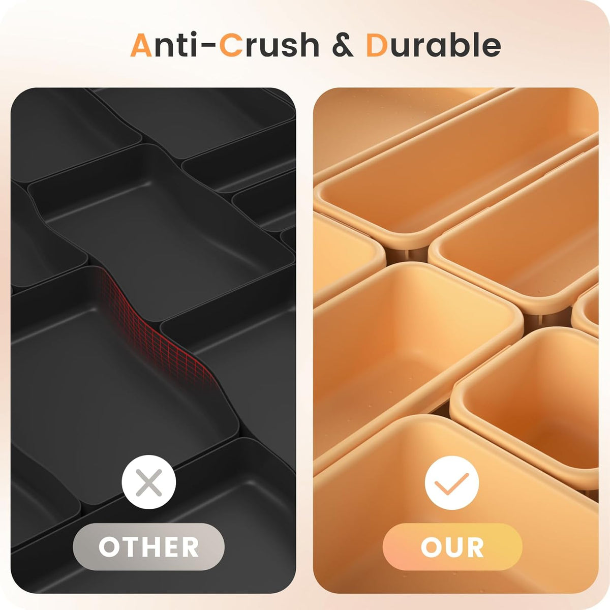 A-LUGEI【𝟰𝟲𝗣𝗖𝗦 & 5 Size】Tool Box Organizer Tray Divider Set,【Orange】Desk Drawer Organizer, Garage Organization and Storage Toolbox Accessories Rolling Tool Chest Cart Cabinet WorkBench Small Part