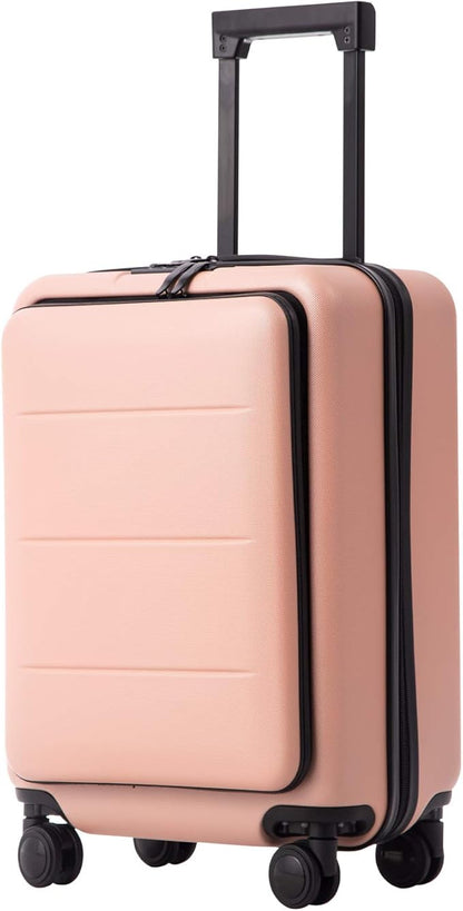 Coolife Luggage Suitcase Piece Carry On ABS+PC Spinner Trolley with pocket Compartmnet(Sakura pink, 20in(carry on))