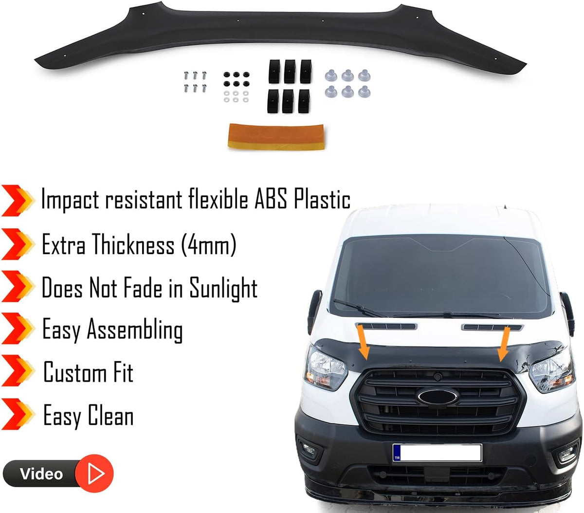 Hood Deflector Guard Fits Ford Transit 2019-2025 | Bug & Bonnet Shields, Protects from Particles & Bug, All Weather - Durable - Easy assembly without Drill
