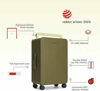 TUPLUS 20” Carry-On Hardside Luggage Lightweight ABS Travel Suitcase with Wide Handle Spinner Wheels TSA Combination Lock, Balance Series 2.0,Moss Green