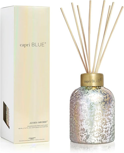 Capri Blue Aloha Orchid Reed Diffuser Set - Includes Scented Diffuser Oil, Diffuser Sticks, and Mercury Iridescent Glass Bottle - Scent Diffusers for Home (5.7 fl oz)