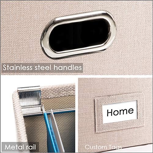 PRANDOM File Organizer Box - Set of 2 Collapsible Decorative Linen Filing Storage Hanging File Folders with Lids Office Cabinet Letter/Legal Size Light Grey (17x14x11.2 inch)
